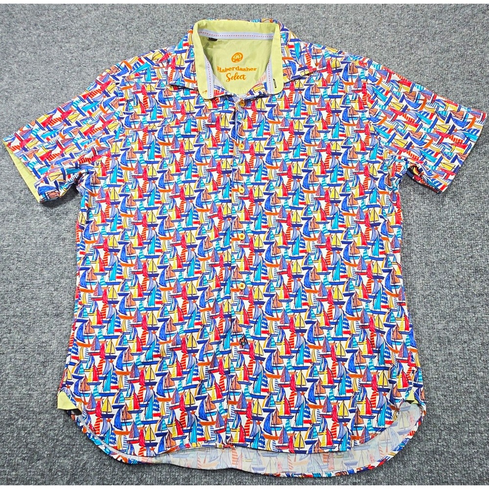 Haberdasher Select Men's L Multicolor Sailboat Print Cotton Short Sleeve Shirt